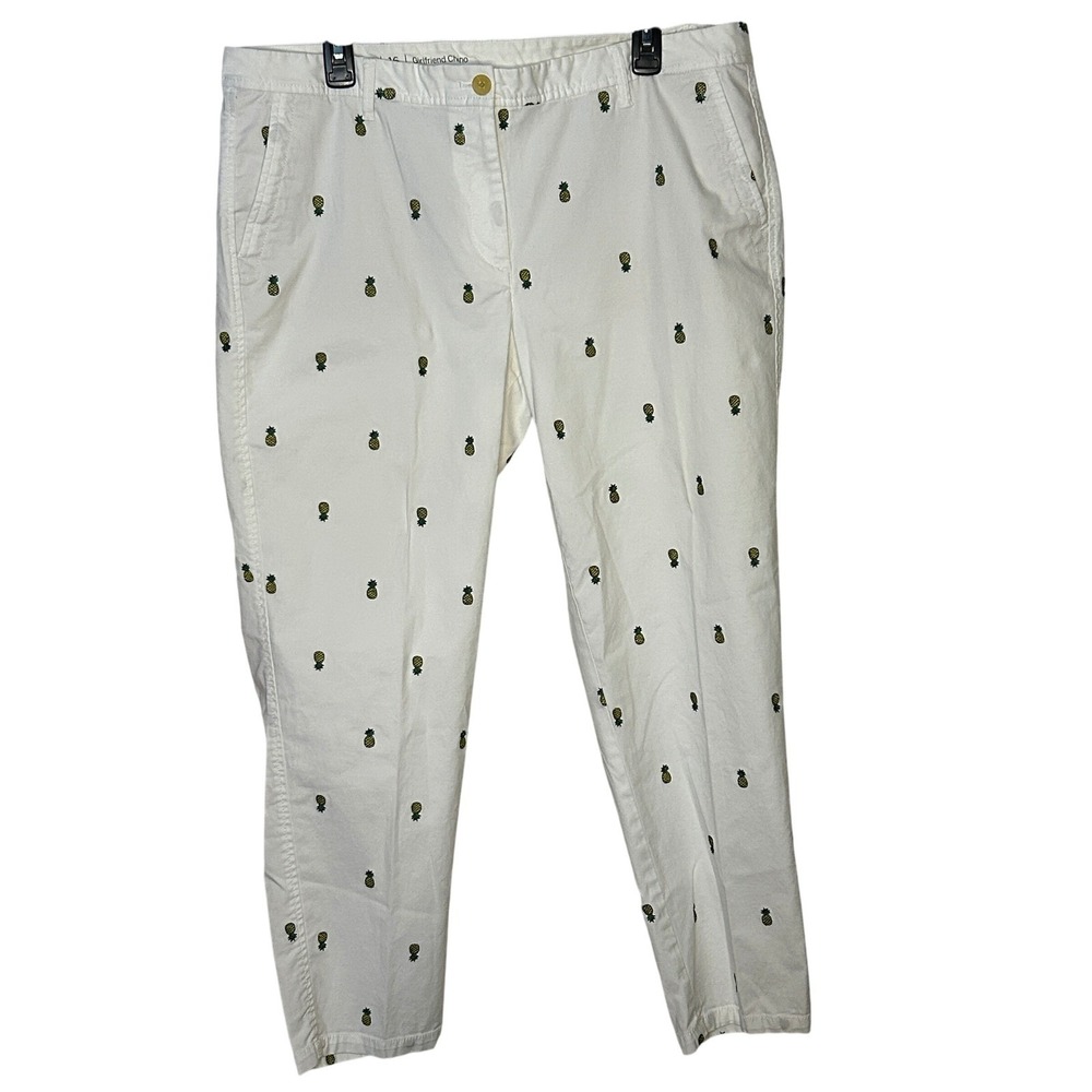 Talbots‎ Girlfriend Chino Pants White Pineapple Embroidered Ankle 16 Preppy